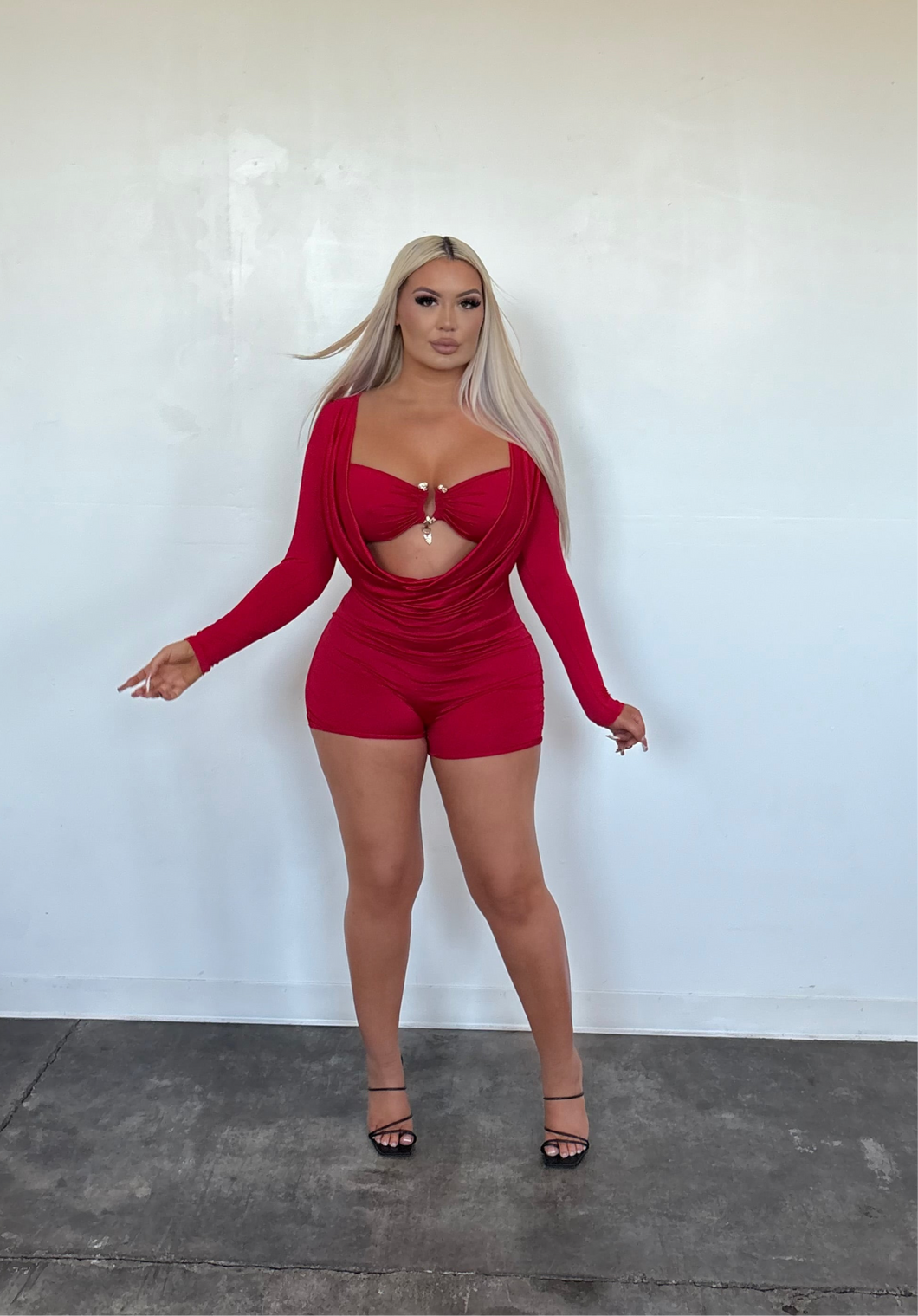 Scarlet Temptation Long Sleeve Romper – Red