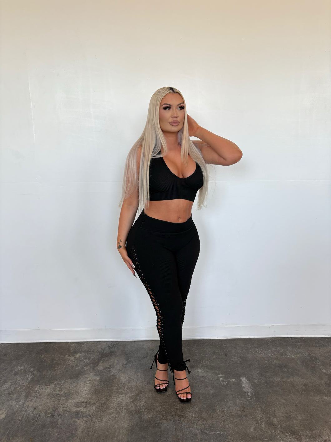 Midnight Lace-Up Two-Piece Set – Black